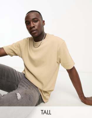 Another Influence Another Influence Tall heavy ribbed slouchy fit t-shirt in sand-Neutral