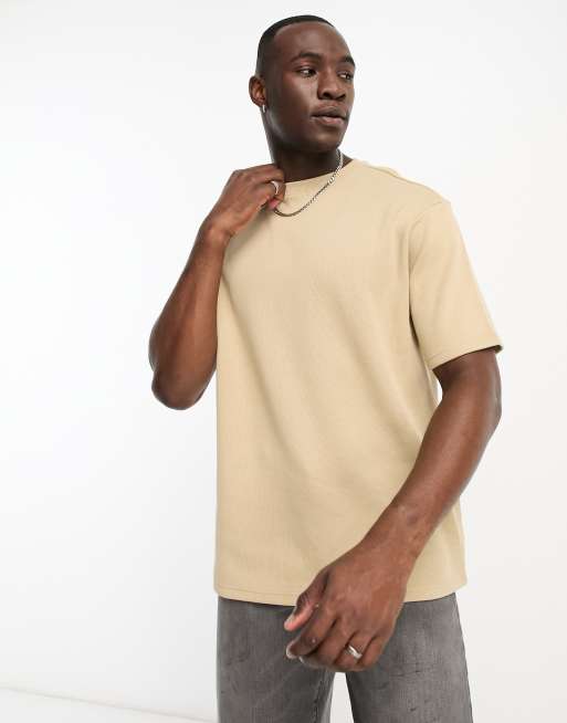 Another Influence Tall heavy ribbed slouchy fit t-shirt in sand