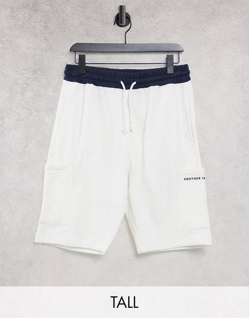 Another Influence Tall jersey shorts with pocket in ecru