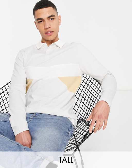 Another Influence Tall - Polo met lange mouwen en kleurvlakken in grijs