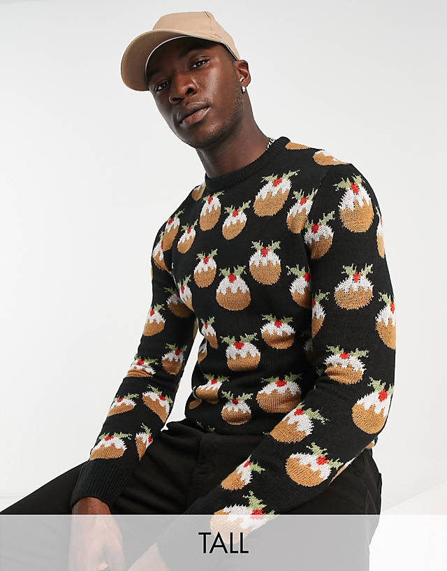 Another Influence - tall pudding christmas jumper in black