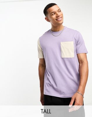 Another Influence Tall regular fit colour block t-shirt in purple
