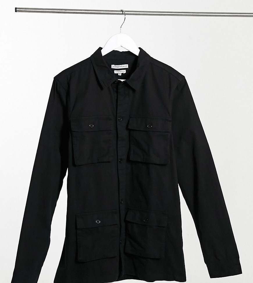 Another Influence Tall set utility overshirt in black