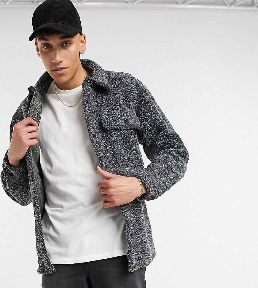 Another Influence Tall shearling jacket in gray-Grey