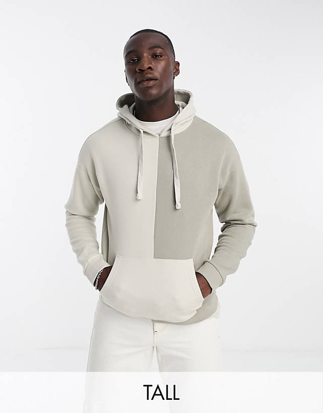 Another Influence - tall  spliced colour block hoodie in grey