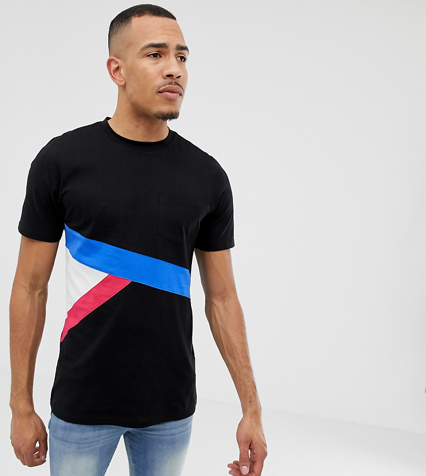 Another Influence - TALL - T-shirt met contrasterend kleurvlak-Zwart