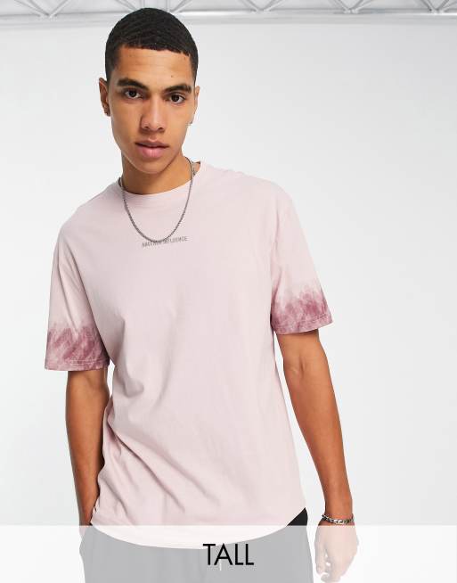 Another Influence Tall tie dye sleeve boxy fit t-shirt in dusty pink | ASOS