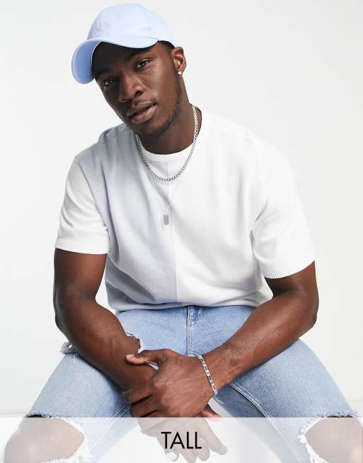 Another Influence Tall - Top squadrato bianco e blu colorblock in maglia