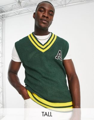 Another Influence Tall varsity knitted vest in green