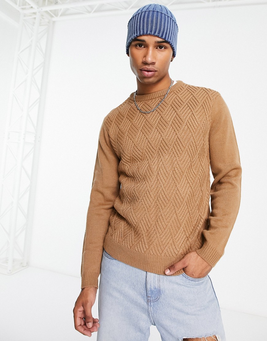 Another Influence textured knit jumper in stone-Brown