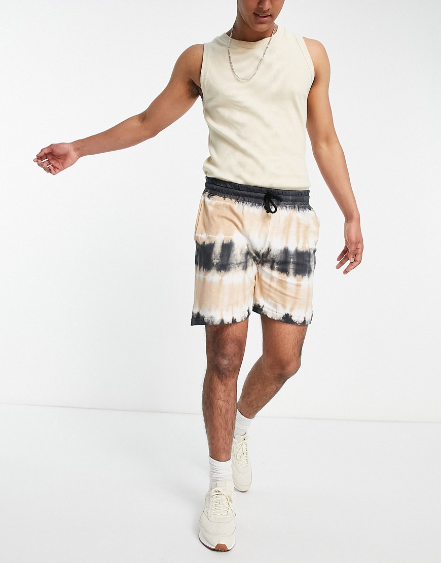 Another Influence tie dye jersey shorts set in stone-Neutral