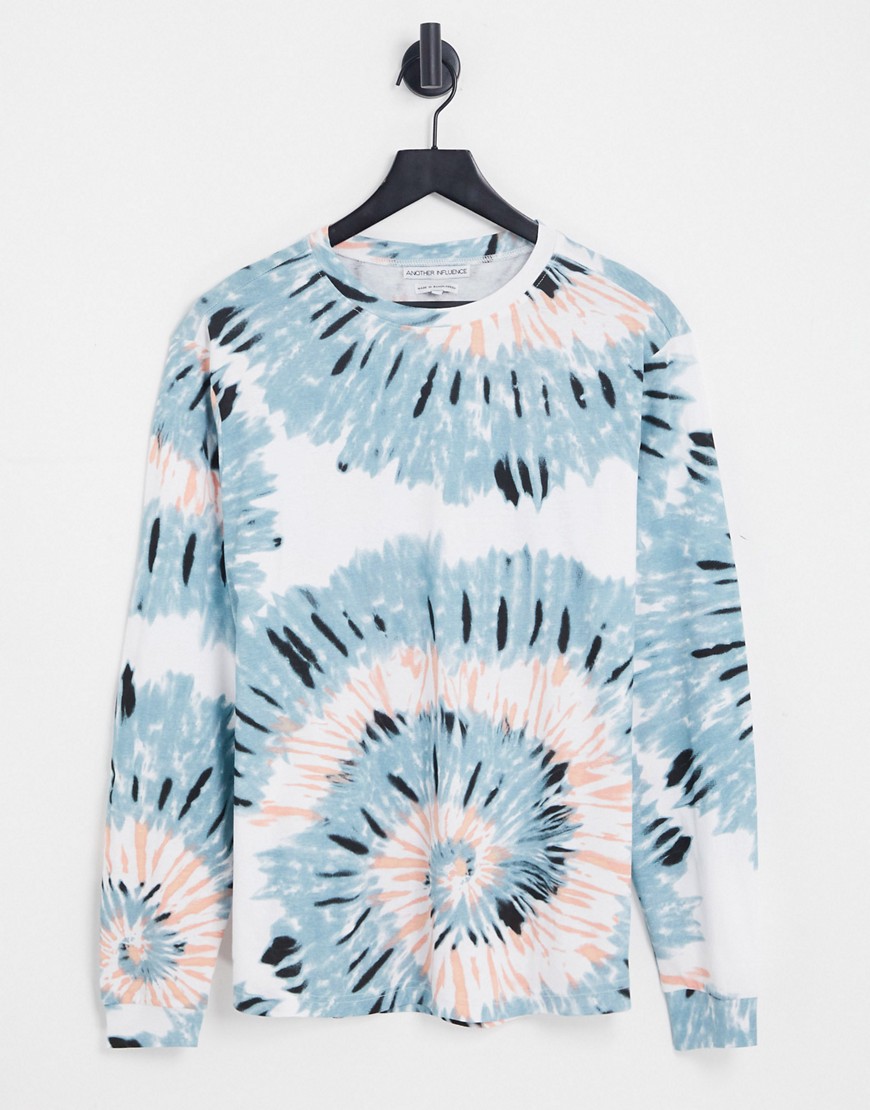 Another Influence tie dye long sleeve T-shirt in blue & white