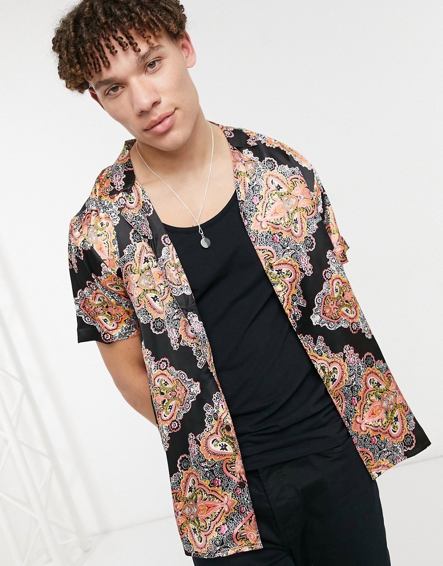 Another Influence tile print short sleeve shirt in black
