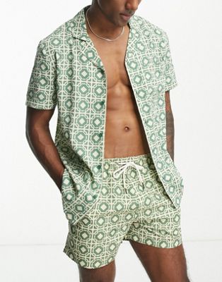 Another Influence tile print swim short co-ord in green
