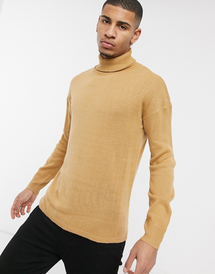 Another Influence turtle neck sweater in tan-Brown