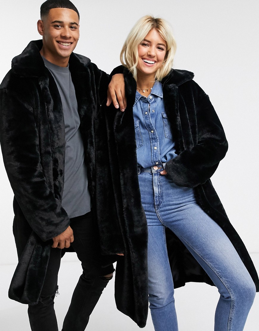 Another Influence unisex faux fur jacket in black