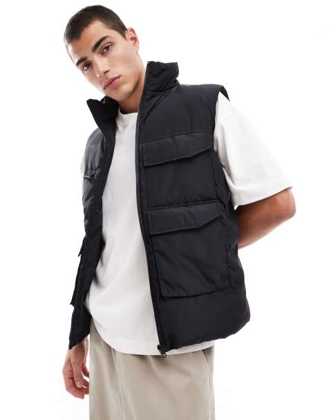 Another Influence utility puffer gilet in black  - view 1
