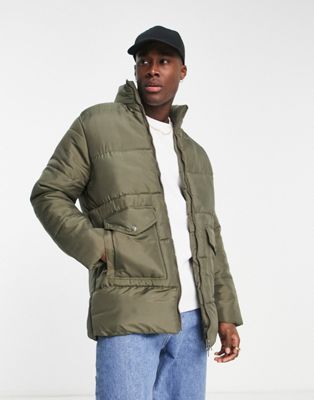 Another Influence utility puffer jacket in khaki - ASOS Price Checker