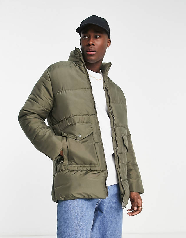Another Influence - utility puffer jacket in khaki