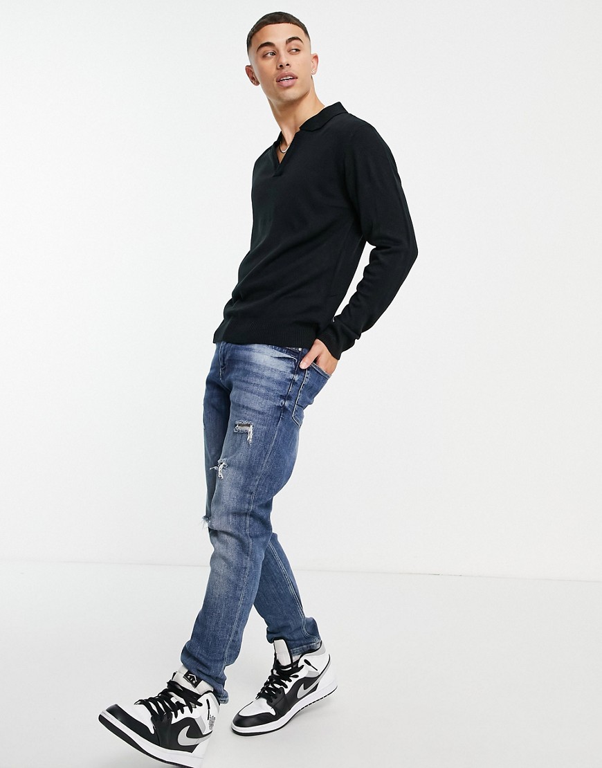 Another Influence v neck collar jumper in black
