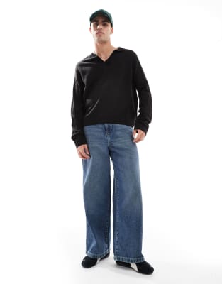 Another Influence Another Influence v neck long sleeve polo jumper in black