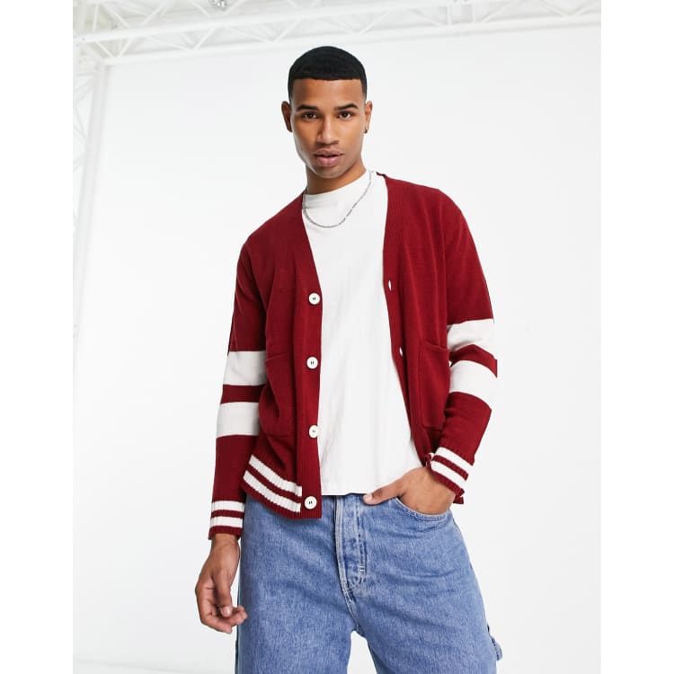 Another Influence varsity cardigan in burgundy ASOS