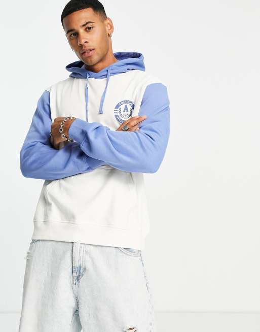 Another Influence - Varsity hoodie met kleurvlakken in wit en blauw
