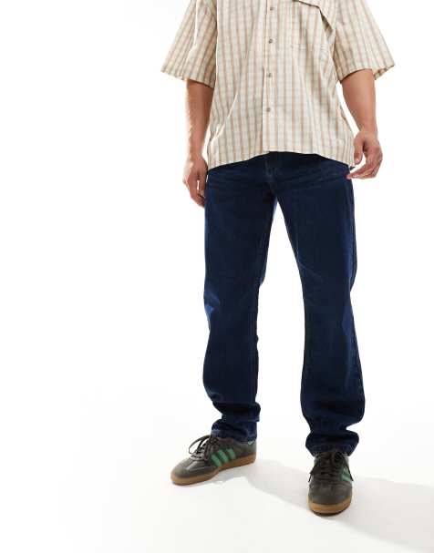 Another Influence washed relaxed straight leg jeans in indigo blue - view 1