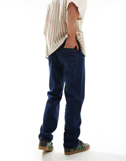 Another Influence washed relaxed straight leg jeans in indigo blue