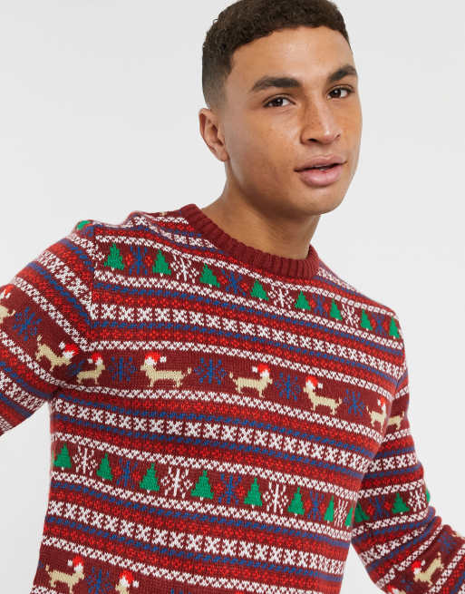 Another Influence Weihnachtlicher Pullover mit HundeNorwegermuster