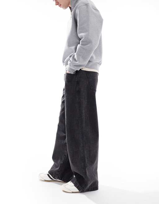 Another Influence wide leg denim jeans in washed black