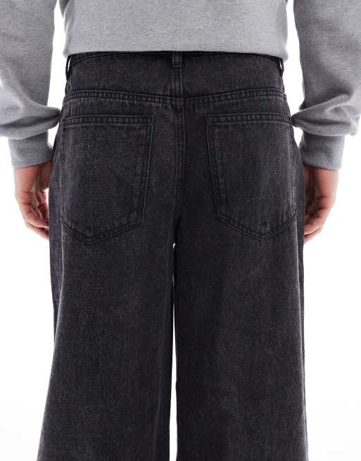 Another Influence wide leg denim jeans in washed black