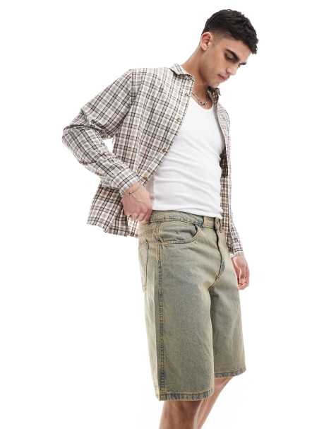 Another Influence wide leg denim jorts in vintage wash - view 1