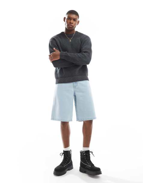 Another Influence wide leg jorts in bleached blue - view 1