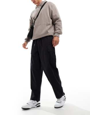 Another Influence Another Influence wide leg parachute cargo trousers in black