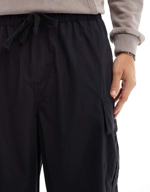 Another Influence wide leg parachute cargo trousers in black