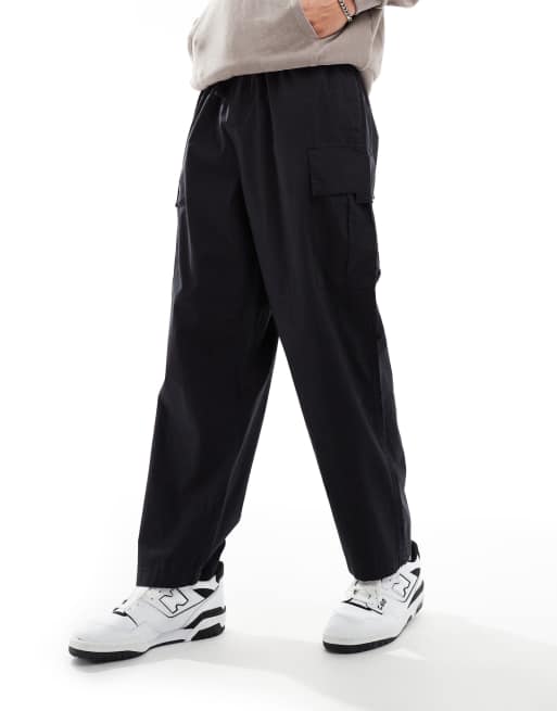 Another Influence wide leg parachute cargo trousers in black