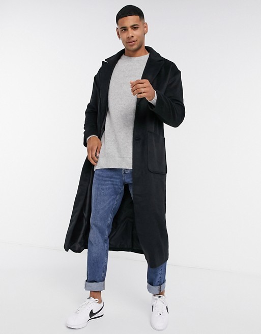 Another Influence wool blend over coat longline in black
