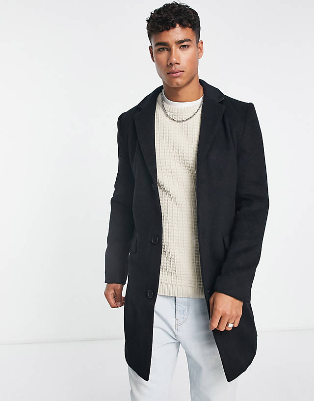 Another Influence - wool mix overcoat in black