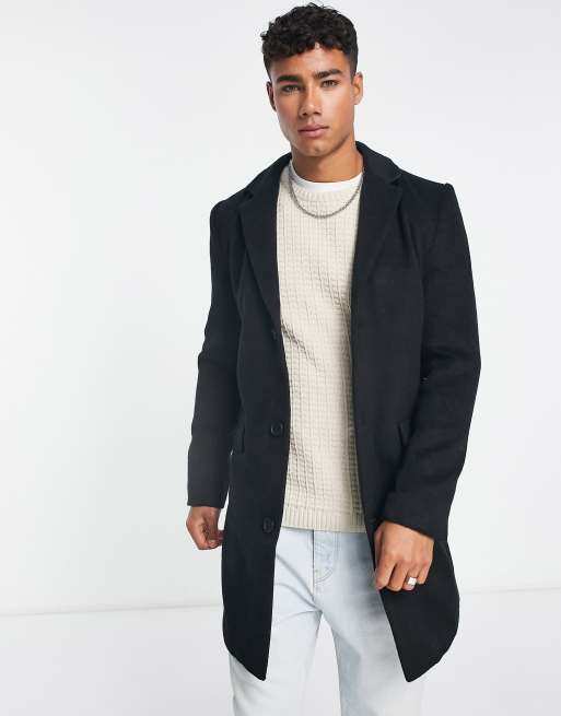 Another Influence wool mix overcoat in black | ASOS