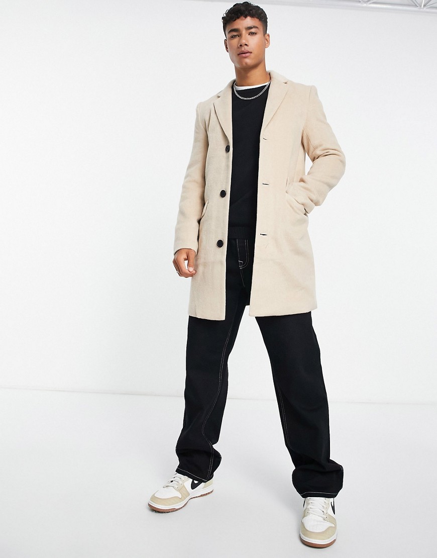wool mix overcoat in stone-Neutral