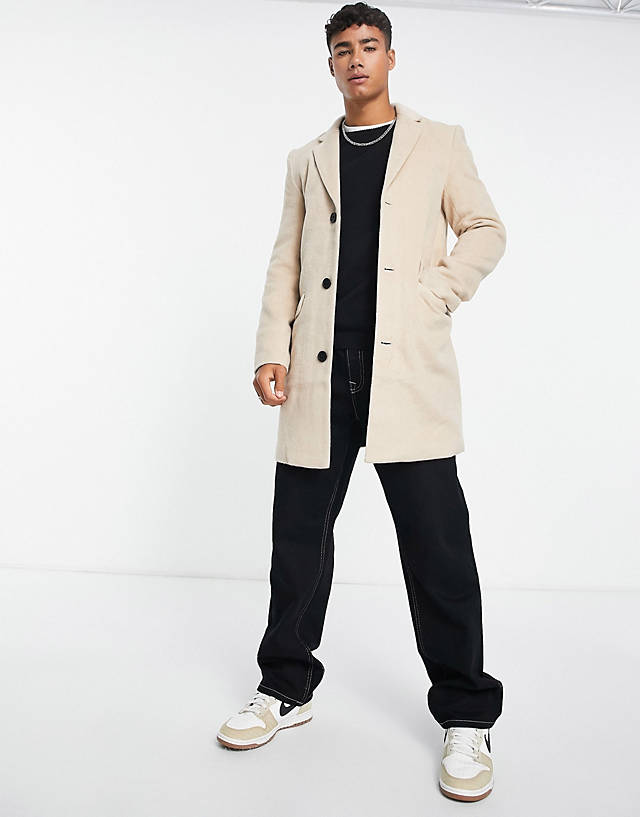 Another Influence - wool mix overcoat in stone