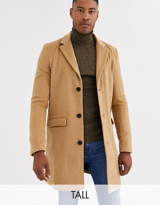 Another Influence Tall wool over coat in tan
