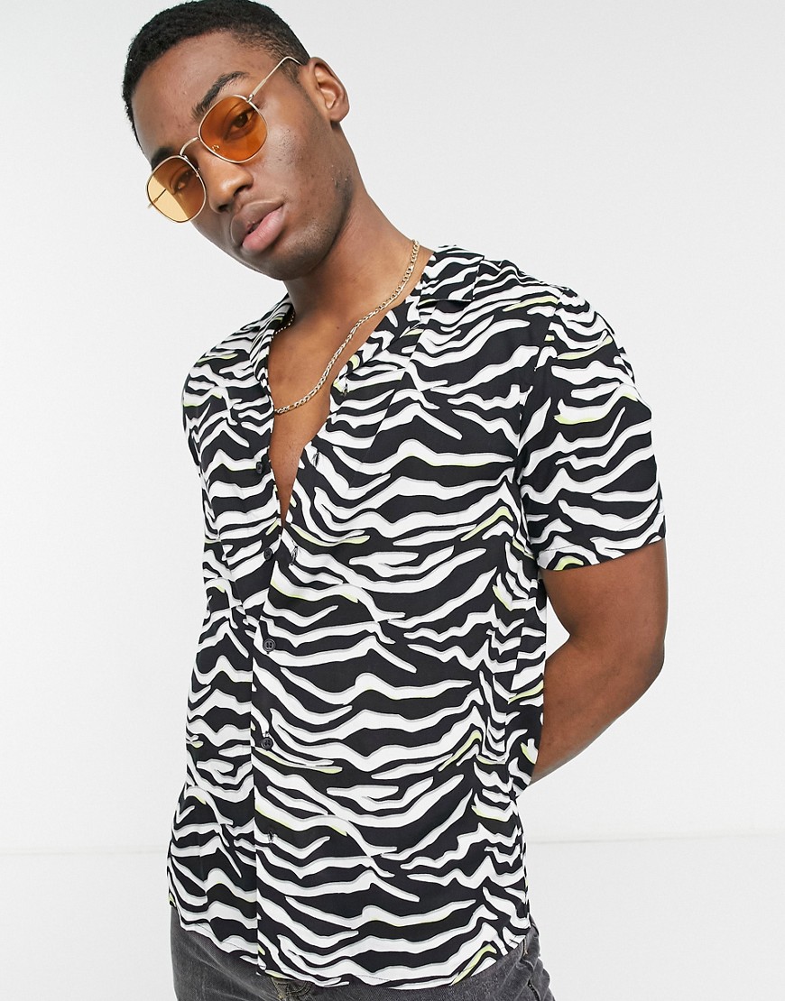Another Influence zebra print short sleeve shirt in black/white