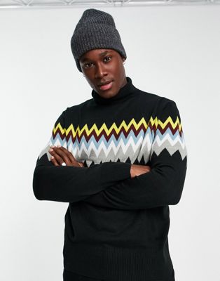 Another Influence zig zag roll neck jumper in black