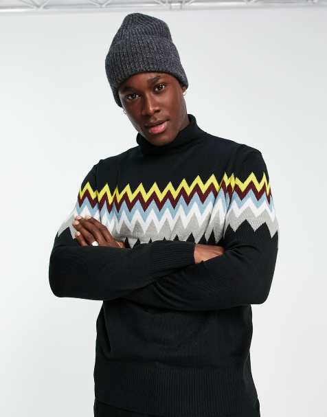 Another Influence zig zag roll neck jumper in black - view 1