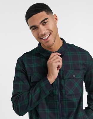 Another Influence Zip Up Over Shirt In Green Plaid In Green