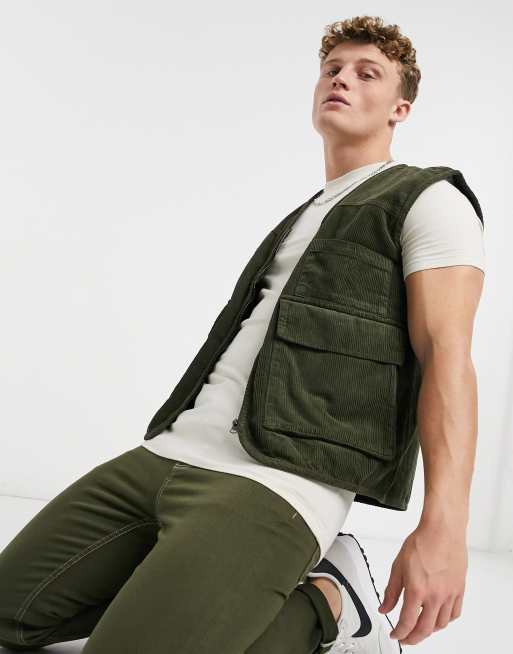 Another Influnce coordinating cord utility vest in khaki