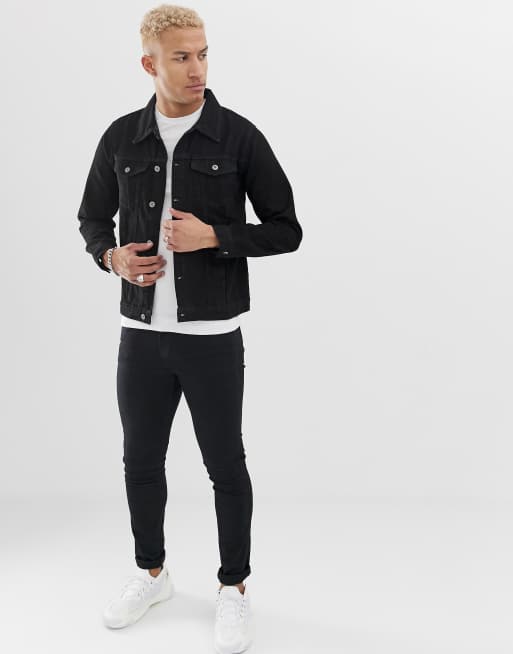 Slim fit black denim 2024 jacket