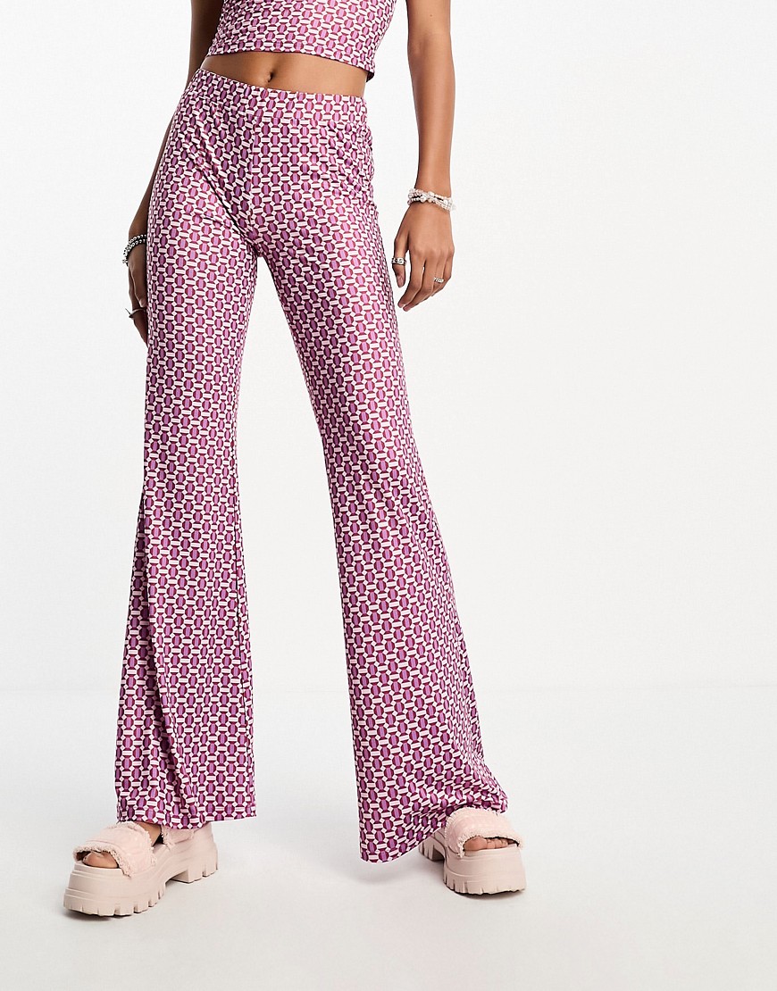 Another Reason 70s geo print flared trousers co-ord-Purple